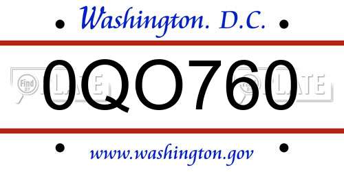 0QO760 District Of Columbia License Plate