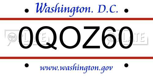 0QOZ60 District Of Columbia License Plate