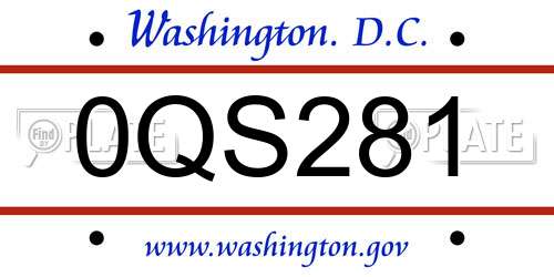 0QS281 District Of Columbia License Plate