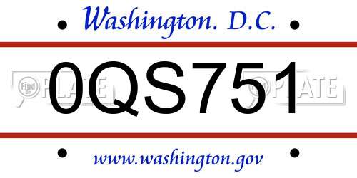 0QS751 District Of Columbia License Plate