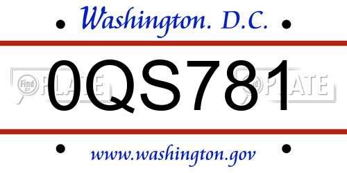 0QS781 District Of Columbia License Plate