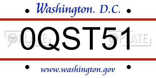 0QST51 District Of Columbia License Plate