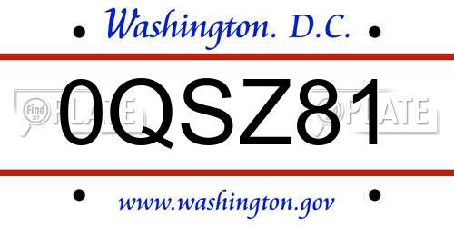 0QSZ81 District Of Columbia License Plate