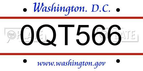 0QT566 District Of Columbia License Plate