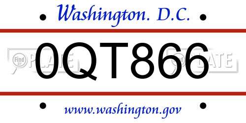 0QT866 District Of Columbia License Plate