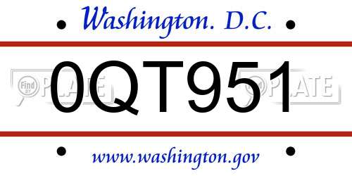 0QT951 District Of Columbia License Plate
