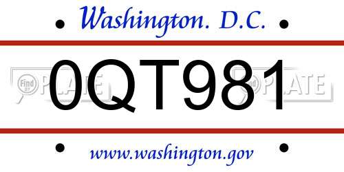 0QT981 District Of Columbia License Plate