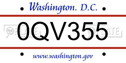 0QV355 District Of Columbia License Plate