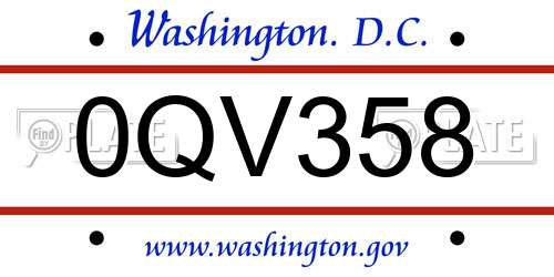 0QV358 District Of Columbia License Plate