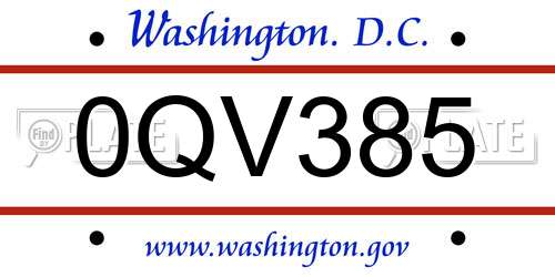 0QV385 District Of Columbia License Plate