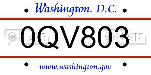 0QV803 District Of Columbia License Plate