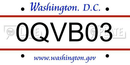 0QVB03 District Of Columbia License Plate