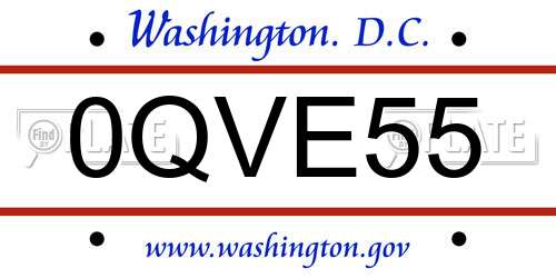 0QVE55 District Of Columbia License Plate