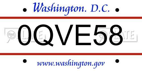 0QVE58 District Of Columbia License Plate