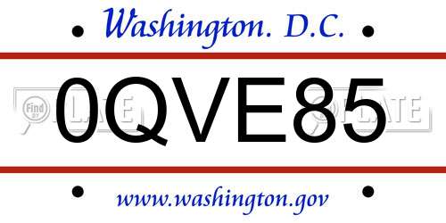 0QVE85 District Of Columbia License Plate