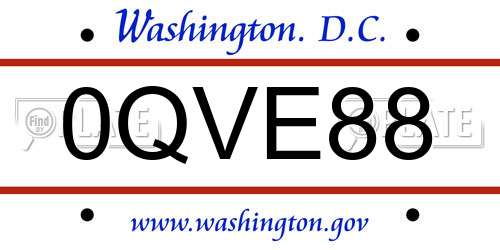 0QVE88 District Of Columbia License Plate