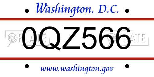 0QZ566 District Of Columbia License Plate