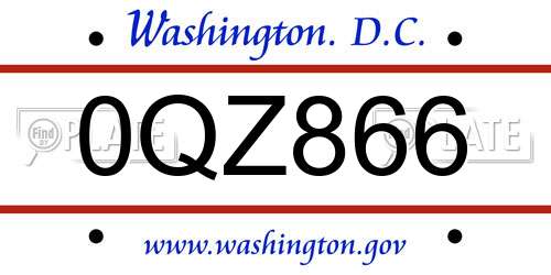 0QZ866 District Of Columbia License Plate