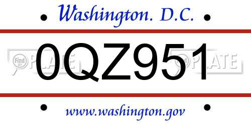 0QZ951 District Of Columbia License Plate