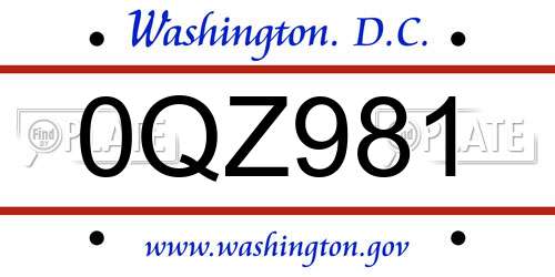 0QZ981 District Of Columbia License Plate