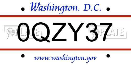0QZY37 District Of Columbia License Plate