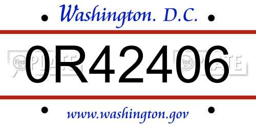 0R42406 District Of Columbia License Plate