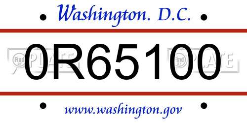 0R65100 District Of Columbia License Plate