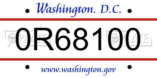 0R68100 District Of Columbia License Plate