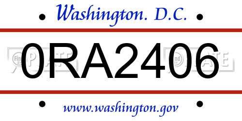 0RA2406 District Of Columbia License Plate