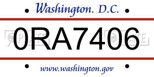 0RA7406 District Of Columbia License Plate
