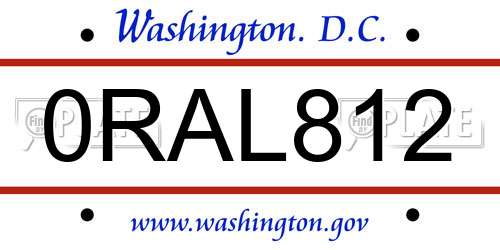 0RAL812 District Of Columbia License Plate