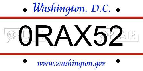 0RAX52 District Of Columbia License Plate
