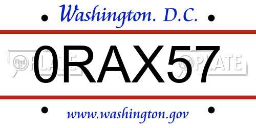 0RAX57 District Of Columbia License Plate