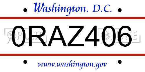 0RAZ406 District Of Columbia License Plate