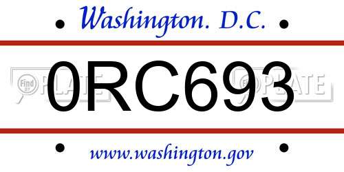0RC693 District Of Columbia License Plate