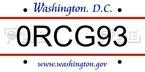 0RCG93 District Of Columbia License Plate