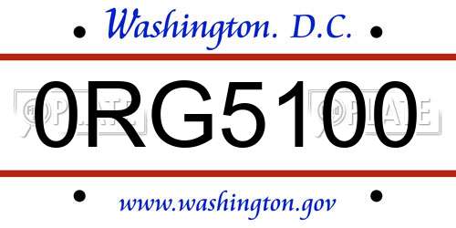 0RG5100 District Of Columbia License Plate
