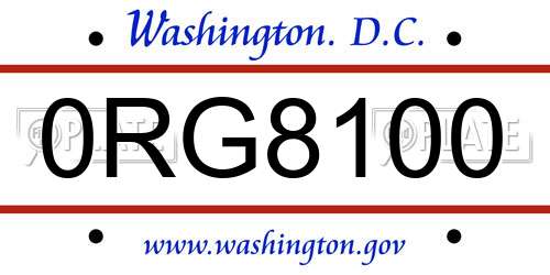 0RG8100 District Of Columbia License Plate