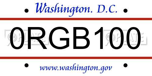 0RGB100 District Of Columbia License Plate