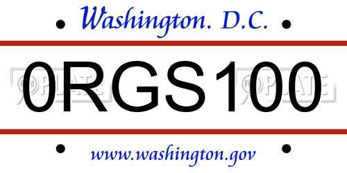 0RGS100 District Of Columbia License Plate