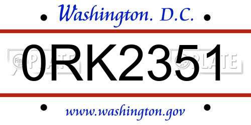 0RK2351 District Of Columbia License Plate