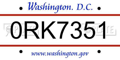 0RK7351 District Of Columbia License Plate