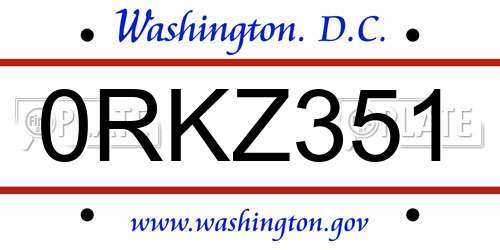 0RKZ351 District Of Columbia License Plate