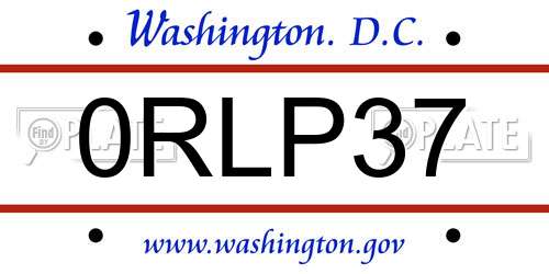 0RLP37 District Of Columbia License Plate