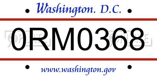 0RM0368 District Of Columbia License Plate