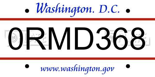 0RMD368 District Of Columbia License Plate