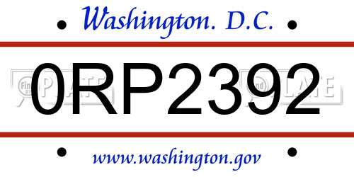 0RP2392 District Of Columbia License Plate