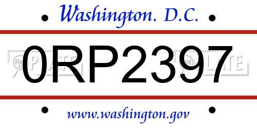 0RP2397 District Of Columbia License Plate