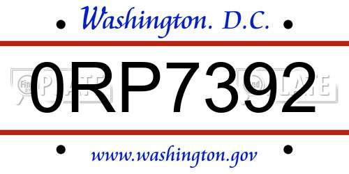 0RP7392 District Of Columbia License Plate