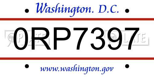 0RP7397 District Of Columbia License Plate